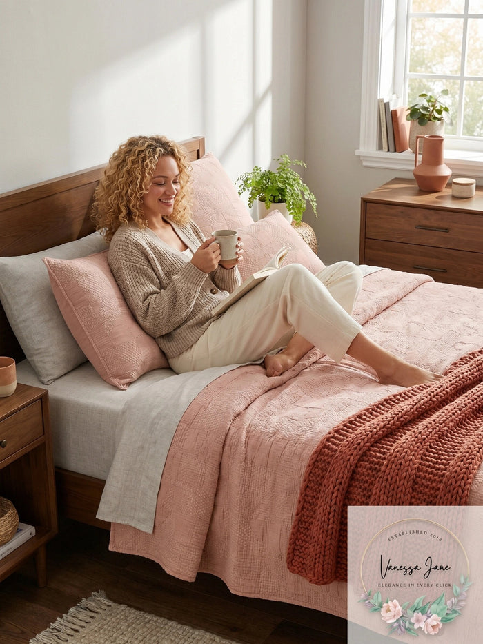 Oake Cotton Geo Stitch Cotton Faux Embroidery Coverlet