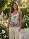 Rebecca Taylor Womens Ruched Floral V-Neck Blouse, Size 8