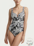 Miraclesuit Women’s Tropical-Print One-Piece Swimsuit – Black White – Size 8