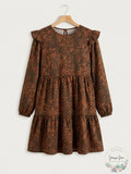 WAYF Womens Velma Animal Print Ruffle Babydoll Dress