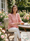 Lauren Ralph Lauren Bib-Front Cotton-Blend Top – Rose Tan, Size Large