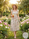 En Saison Maris Floral a-Line Dress in Sage, Size Medium