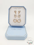 Unwritten14K Gold Flash Plated 3-Pieces Cubic Zirconia Hoop Dainty Earring Set