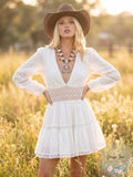 Free People The Delightful V-Neck Long Sleeve Mini Dress Ivory, Size  6