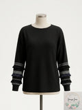 STYLE & CO Womens Black Fringe Banded Long Sleeve Crew Neck Sweater, Medium