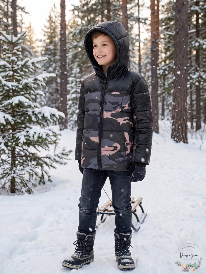 Michael Kors Big Boys Camo-Print Hooded Puffer Jacket