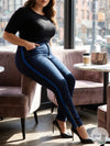 YSJ Womens Plus Size Blue Zip Ankle Stirrup Skinny Jeans