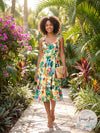 Donna Ricco Printed Sweetheart-Neck Dress, Size 10