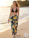 Bar III Women S Floral Stripe Printed Pants Swim Cover-Up, Size Medium