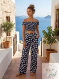 Lulus Flirty Flowers Navy Floral Print Smocked Two-Piece Jumpsuit, Size Large