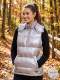 DKNY Women's Quarter-Zip Hooded Vest Metallic Static, Size Large