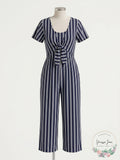 Crystal Dolls Navy Short Sleeve Cropped Jumpsuit, Size Small