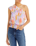 Aqua Abstract Print One Shoulder Top, Size  XL
