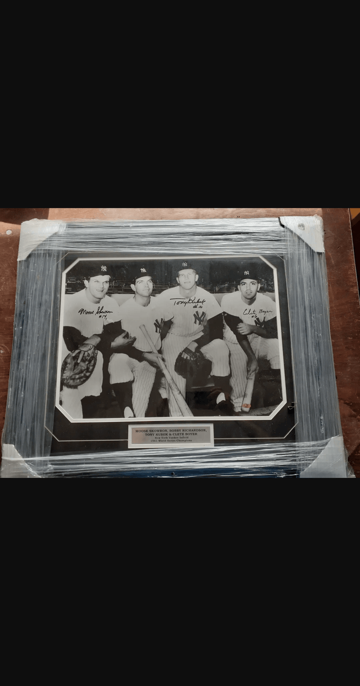 1961 NY Yankees Signed Infield Framed Photo, 3 Signatures (COA)