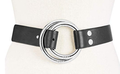 DKNY Double-Ring Pull-Back Leather Belt Black Silver, Size S/M