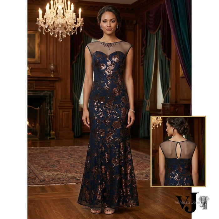 SL Fashions Sequined Illusion Gown Size 14