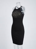 Bebe Rhinestone Splash Logo  Halter Dress - Size Large