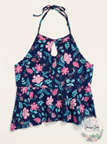 Summer Crush Big Girls Floral-Print Tankini Top Navy, Size 8