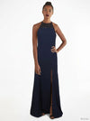 Emerald Sundae Juniors Lace-Trim Halter Dress, Navy, Size XS