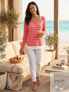 Maison Jules Womens Long-Sleeve Striped Lightweight Sweater Top Size XXL, Coral