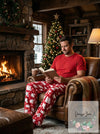 Karen Neuburger Men's Holiday PJ Set Bear Flakes, Red/ Large