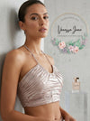 Lulus Live the Night Dusty Rose Satin Ruched Halter Crop Top, Size Large
