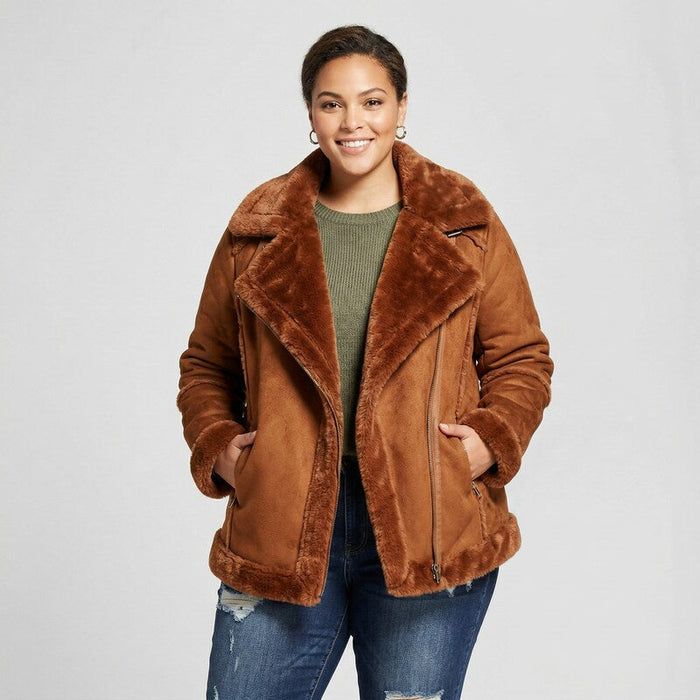 Style & Co Plus Size Faux-Shearling Moto Jacket, Size 0X