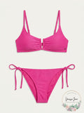 ONeill Neon Pink Saltwater Solids Textured Bikini Swim Top, Us Large