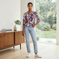 C by Bloomingdales Floral Print Cashmere Sweater, Size Medium