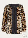 Donna Karan New York Leopard Print Faux Fur Jacket, Size Large