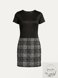 Calvin Klein Women's Black Zippered Plaid Short Sleeve Dress, Size 1