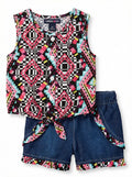 Limited Too Baby Girls 2 Piece Printed Blouse and Flap Denim Short, Size 12 MO