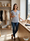 BCX Womens V Neck Cap Sleeves Blouse-Juniors, Blue/ Size Small