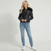 Guess Womens Black Faux Leather Motorcycle Jacket,Size XS