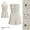 City Triangles Strapless Smocked Striped Romper Cream/Black Size M
