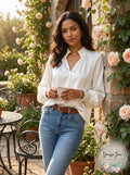 Vince Camuto Womens Ivory Smocked Blouson Sleeve Split Wear to Work Blouse Small