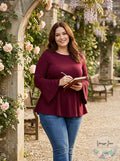 Style & Co Womens Plus Ribbed Trim Ruffled Pullover Sweater