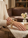 Inc Gold-Tone Imitation Pearl and Hammered Disc Shaky Charm Bracelet