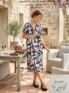 B New York Henley MIDI Abstract Print Dress, Size Large