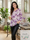 JM Collection Printed Statement-Sleeve Blouse,Size Small