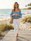 Mustard Seed Chambray Off-the-shoulder Top, Size Small
