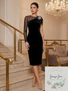 Sachin & Babi Noir Bali One-Shoulder Velvet Dress w/ Brooch, Size 8