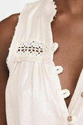 Free People Womens Ivory Fringed Bodysuit, Size Large
