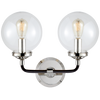 Bistro Double Light Curved Sconce Polished nickel and Black with Clear