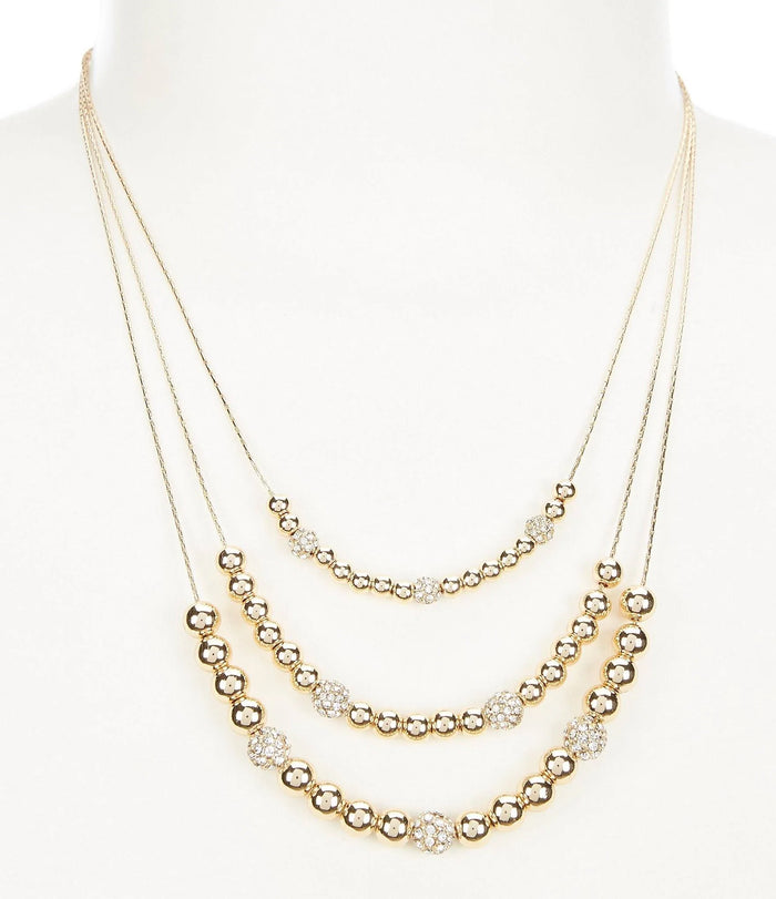Anne Klein Gold-Tone Pave Fireball & Bead Layered Necklace, 16 + 3" Extender"