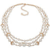 Anne Klein Gold-Tone Pave Imitation Pearl Triple-Row Necklace, 16 + 3